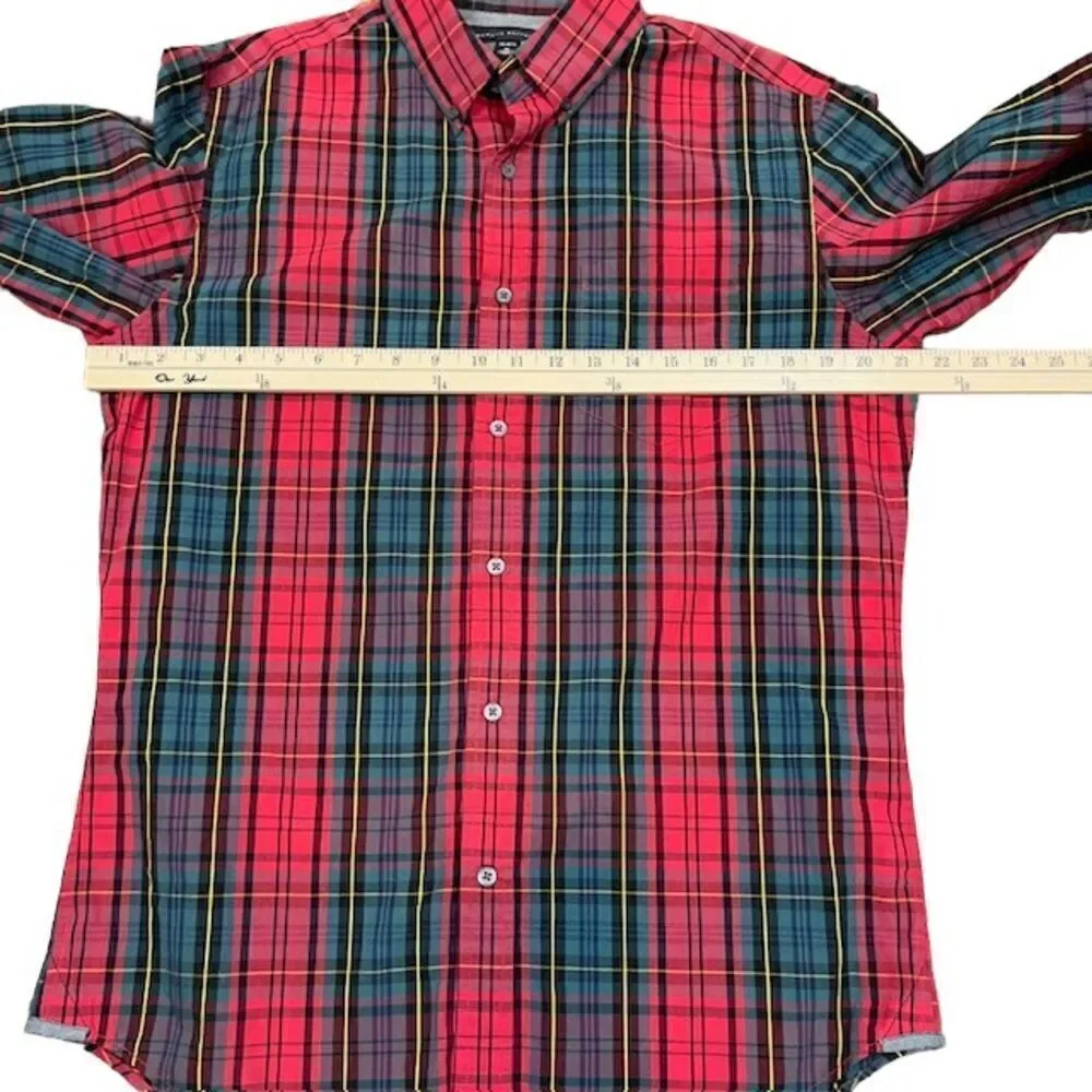 Banana Republic Men's Plaid‎ Button Down Shirt Contrast Cuff Red Green Medium